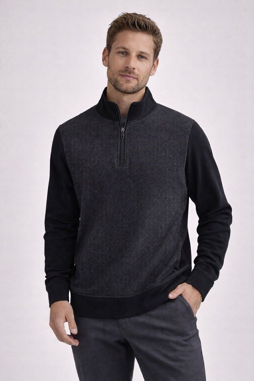 Ted Baker Hydes Textureblock Quarter Zip Pullover Gray Black XL Luxury Casual